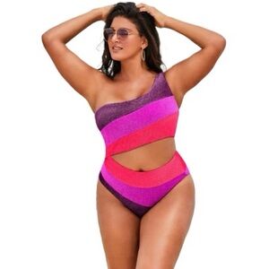 NWT Swimsuits For All One Shoulder Colorblock Cutout One Piece Swimsuit Size 18